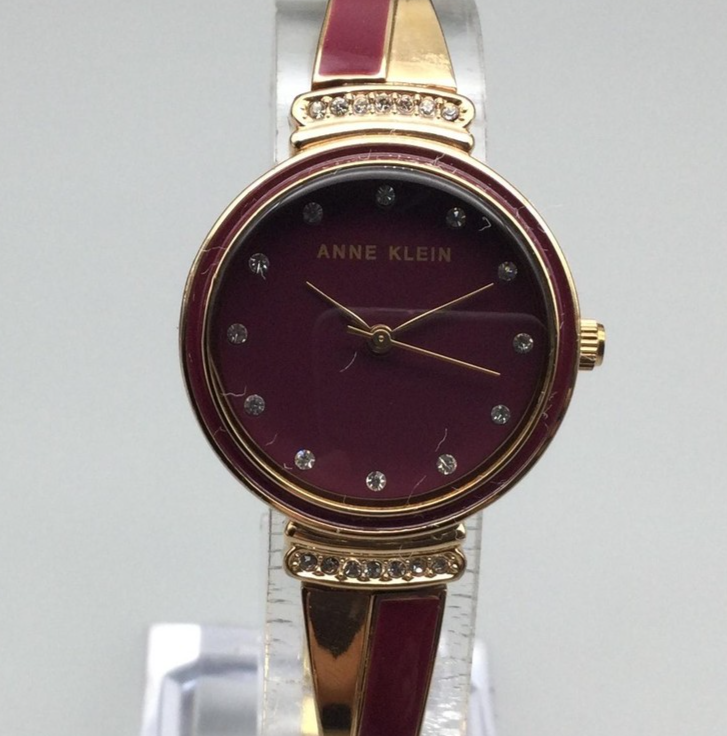 Anne Klein Womens Watch 26mm Burgundy Dial Gold Tone Crystal 
