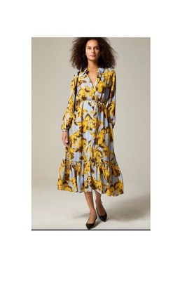 NWT J. Crew Amelia Maxi Shirtdress in Blue Yellow Floral Drapey Viscose Sz S