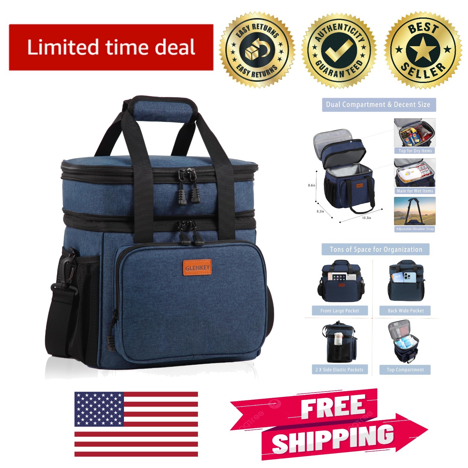 For Adults - Leakproof Insulated Cooler, 16l, Blue
