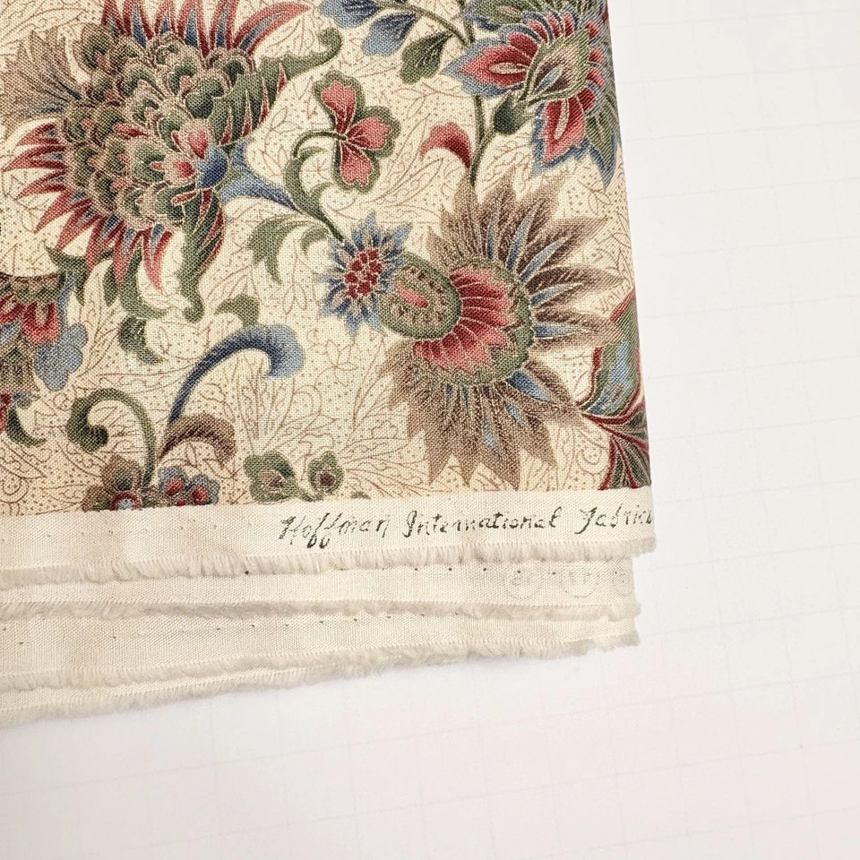 Vtg Hoffman Floral Paisley Fabric Gold Screenprint 44x112" 3yds Estate Quilt Sew - Image 2 of 3