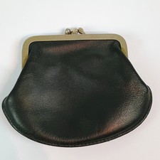 Vtg Mid Century Leather Double Kiss-Lock Coin Sm. Change Purse Grannycore READ