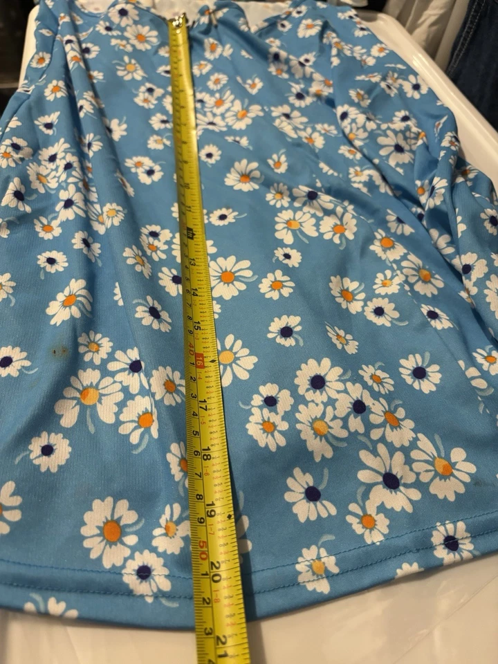 Mini Vestido Babydoll Halter Vintage Años 70 Mod Flower power S Para Mujer Cuello en V Azul Foto 3 de 4