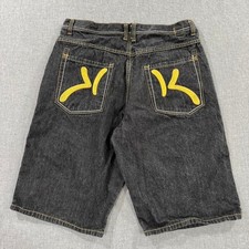 Vintage Y2K Karl Kani Denim Shorts Jorts Skater Baggy Embroidered Black 36
