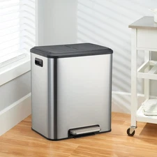 2 x 4 Gallon Dual Stainless Steel Trash Can Dual Compartment Step On Garbage Bin