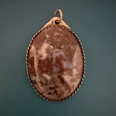 D.F.C. Signed Silver Oval Agate Pendant Vintage Stone 18.7g