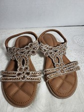 WOMENS FLAT SANDELS BEADED OPEN TOE LOW HEEL DRESSY