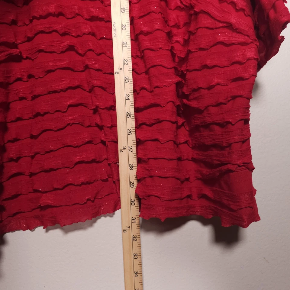 Top túnica Catherines Maggie Barnes para mujer 4X rojo con volantes brillante cuello en V vacaciones Foto 4 de 4