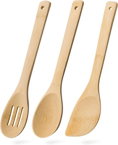 Wooden Spoons for Cooking, 3-Piece Bamboo Cooking Utensil Set - product listing photo