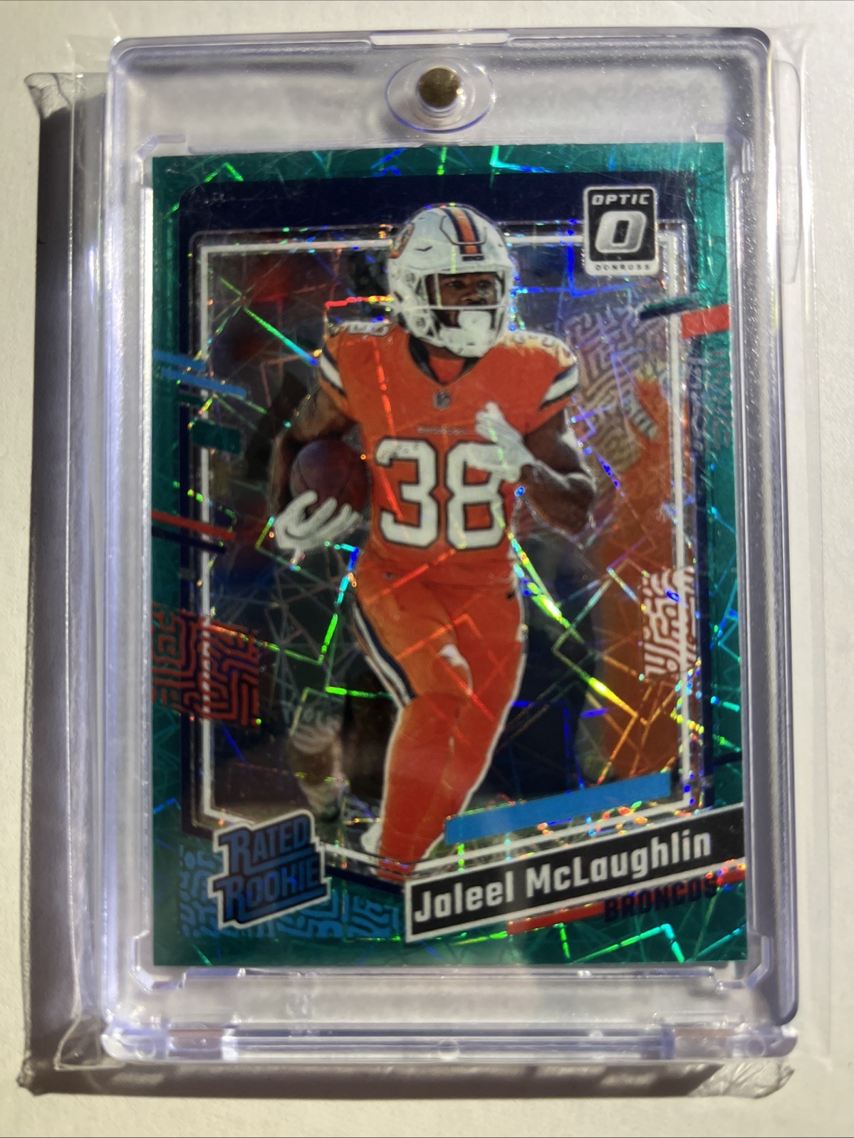 JALEEL McLAUGHLIN * 2023 Optic Football * TEAL VELOCITY * Rated Rookie * #232