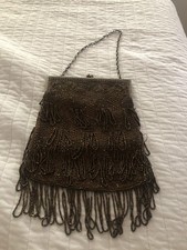 Antique 1920s Flapper Art Deco Beaded Purse Bronze Brown