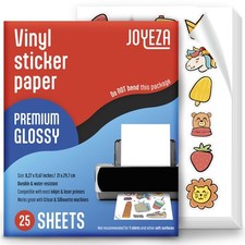 Premium Printable Vinyl Sticker Paper for Inkjet Printer - 25 Sheets Glossy W...