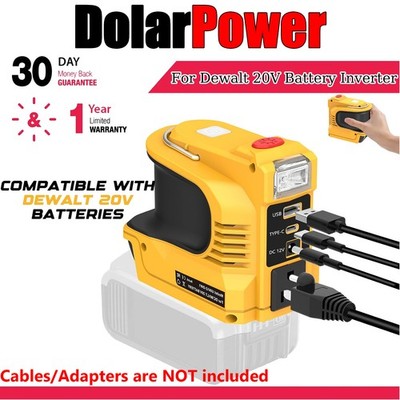 1PACK Power Inverter for DeWalt 20V Battery 220W USB-C 18W LED Light AC Outlet