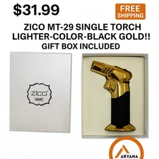 ZICO MT-29 Single Torch Lighter – Black Gold – Gift Box Included | Refillable Bu
