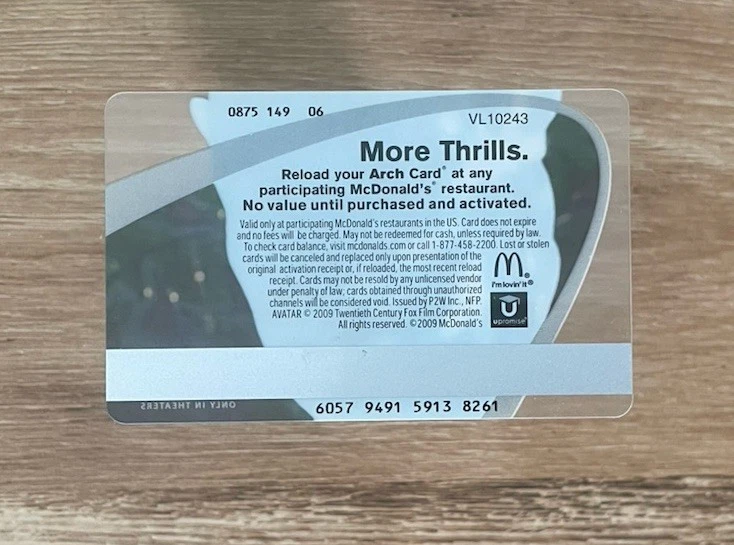 2009 McDonalds Collectible Gift Card. AVATAR. Mint. Worldwide shipping - Image 2 of 2