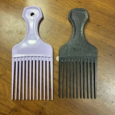 Vintage Goody Black Textured&Purple Plastic Pair Of Pick Hair Lift Comb USA