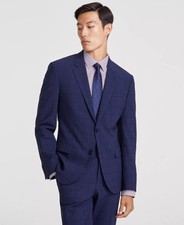 495 NEW HUGO BOSS Mens 38R Dark Blue Plaid Wool Blazer Sport Coat Suit Jacket