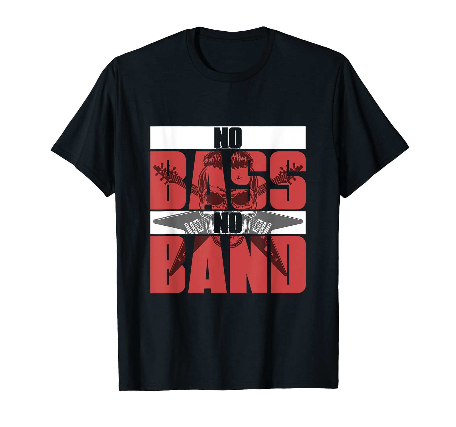 T-shirt basse guitare pas de basse pas de groupe noir en coton