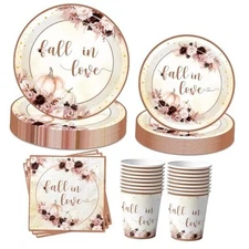  80pcs Fall Place Setting, Includes Disposable Tableware with Burgundy Flowers 