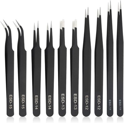 10 Stück Präzisions Pinzetten Set Antistatisch Edelstahl ESD Nicht Magnetisch Kit