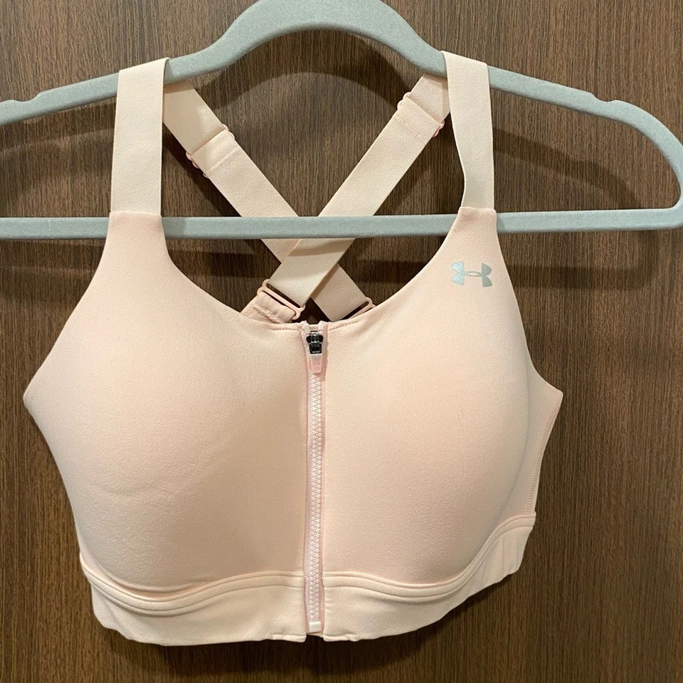 UNDER ARMOUR Pink Eclipse High-Impact Zip Front Sports Bra Size 34D Racerback - Image 2 of 4