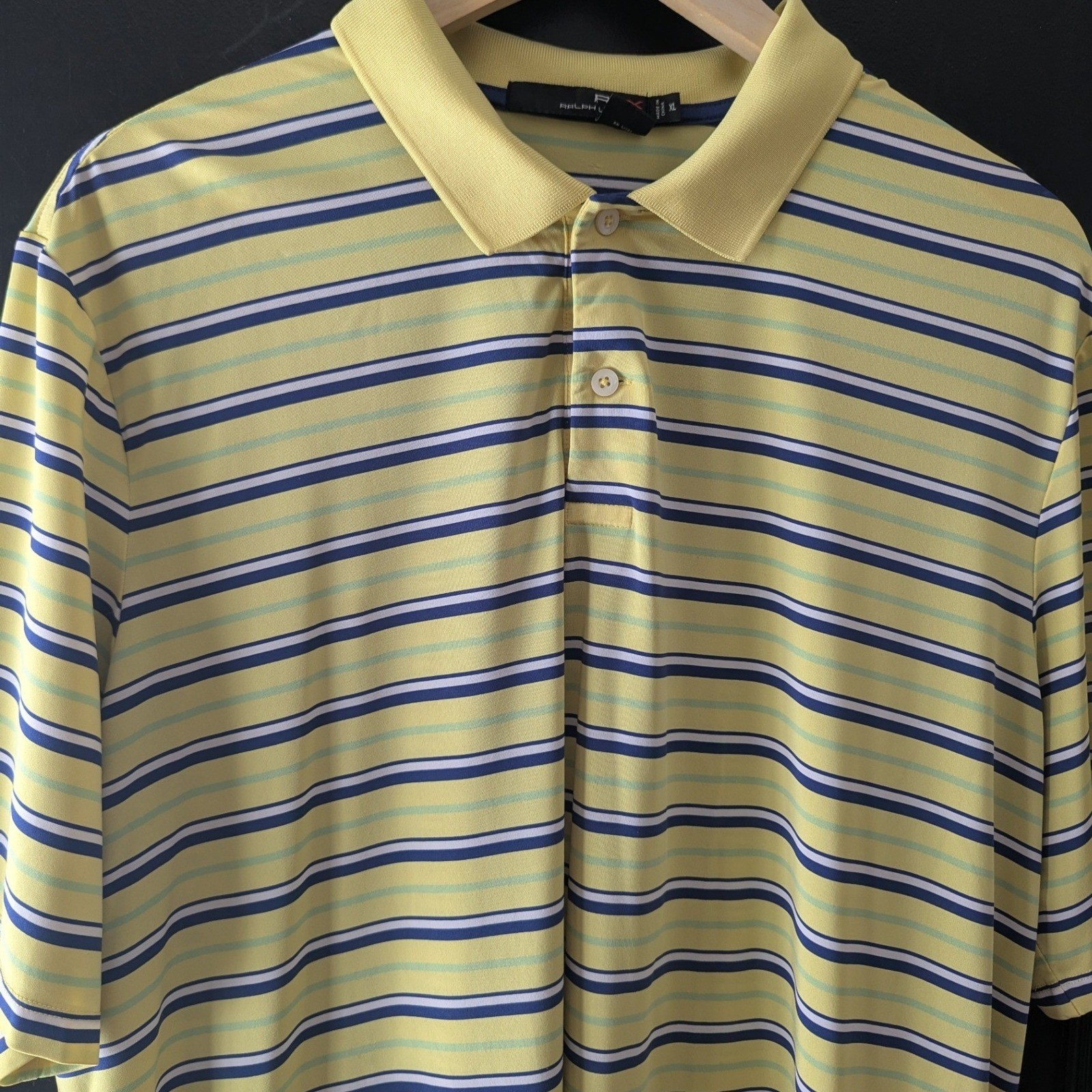 RLX Ralph Lauren Yellow Striped Golf Performance Polo Shirt Short Sleeve Sz XL