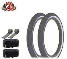 BICYCLE WIRE BEAD TIRE 16" X 1.75" SMALL BRICK WHITEWALL BLUE LINE 6PC BUNDLE.