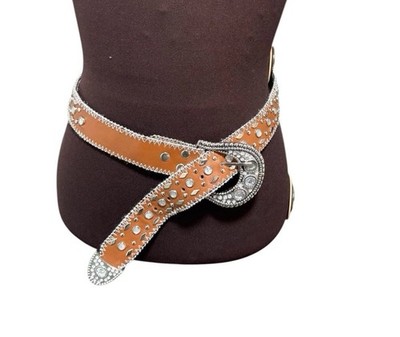 Wide Western Studded Belt Rhinestone Buckle Boho Festival  display picture 2