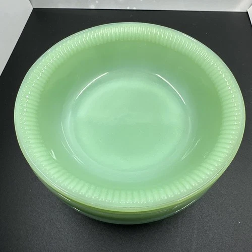 5 Fire King Jadeite Jane Ray Cereal Or serving Bowls  Vintage Hocking 6"
