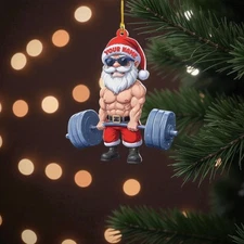 Personalized Bodybuilder Santa Ornament Gym Workout Weightlifting Gift