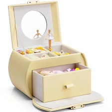 VLANDO 2 Layer Girls Musical Jewelry Box with Ballerina and Large F.Yellow