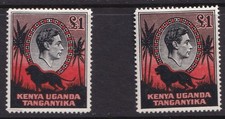 Kenya (KUT) Stamps 1941; 1944 &pound;1 Black& red Perf 14, Set SG150a;150b MH CV &pound;87