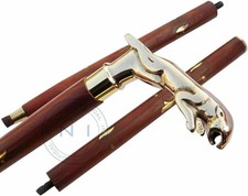 Designer Brass Jaguar Head Handle Walking Stick Antique Style Wooden Cane Design