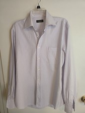CANALI Men's Striped Dress Shirt Purple White Made In Italy Size 41 16