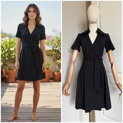 Diane Von Furstenberg Black  Hutton  Wrap Dress Ponte Knit Pockets Size 4