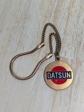 Nissan Datsun Vintage Enamel Gold Tone Original Key Fob Chain Ring, 1"dia