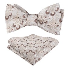 Mens 2pcs Classic Floral Pattern Self-tied Bow Tie and Handkerchief Set, Cham...