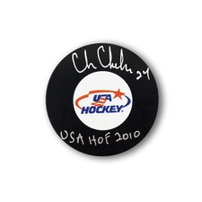 Chris Chelios Autographed Team USA Hockey Puck Inscribed USA HOF
