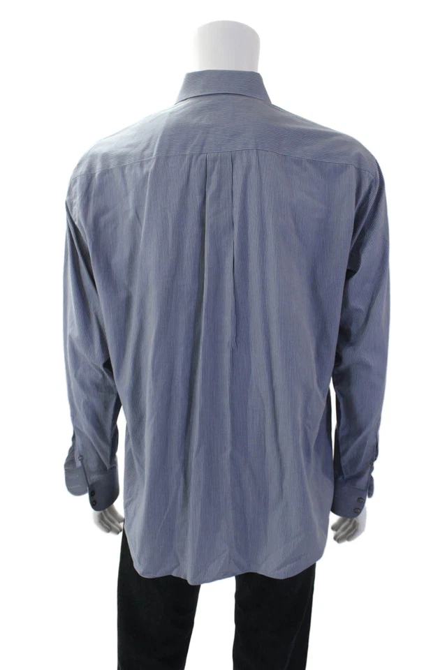 Camisa de vestir Armani Collezioni para hombre a rayas con botones azul algodón talla 41 16 Foto 3 de 4