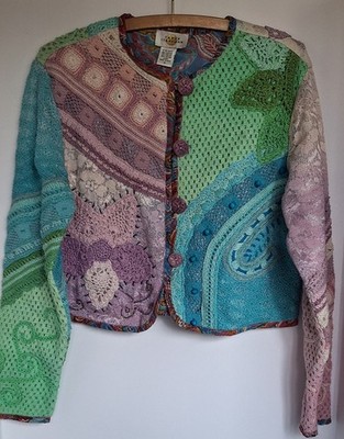 AMAZING Vtg Sandy Starkman Sz M Patchwork Crochet  Jacket Blazer M FREE SHIPPING