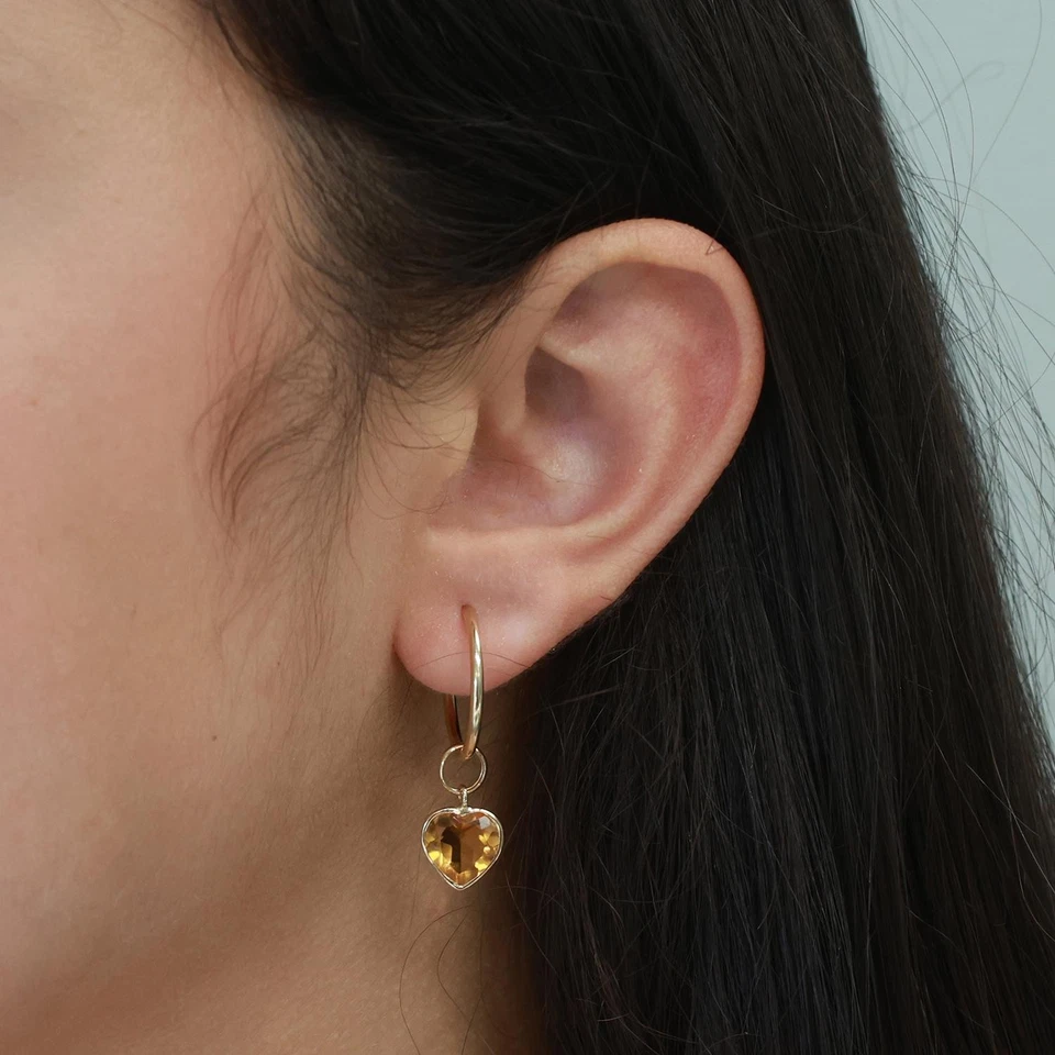 Accesorios para pendientes de aro de corazón de citrino de oro amarillo de 14 quilates 5,02 CTW 0,65" para damas Foto 2 de 4