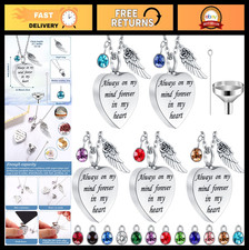 5-Piece Heart Urn Necklace for Ashes, Stainless Steel Cremation Jewelry, 12 Birt