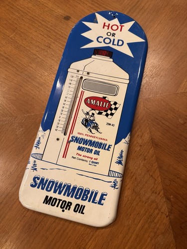 Vintage Sign AMALIE snowmobile Thermometer Oil advertising Store Original Rare!