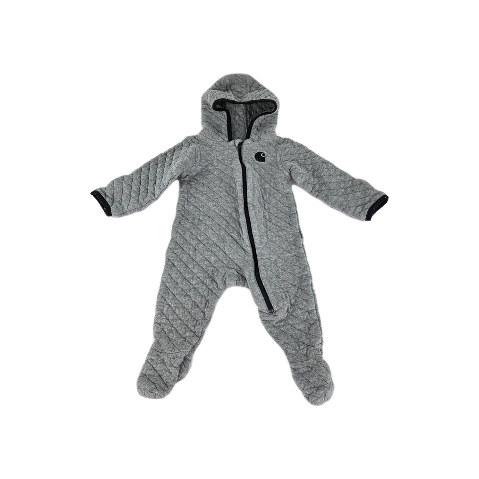 Carhartt gesteppter Overall Kleinkind Größe 9 Monate grau Kapuze Fuß Einteiler 