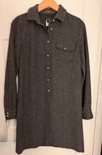 J. CREW Sz 2 Gray Herringbone 100% Wool Collar Shirtdress Gold Buttons Classic