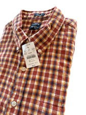 J Crew Brushed Twill Shirt New Mens L Plaid Classic Fit Brown Plaid Cotton LS