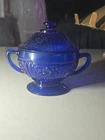 Hazel-Atlas 1930s Vintage Royal Lace Cobalt Blue Sugar Bowl Depression Glass