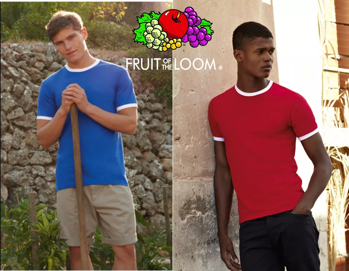 Maglietta T-SHIRT maniche corte FRUIT OF THE LOOM maglia UOMO bicolore  RINGER @