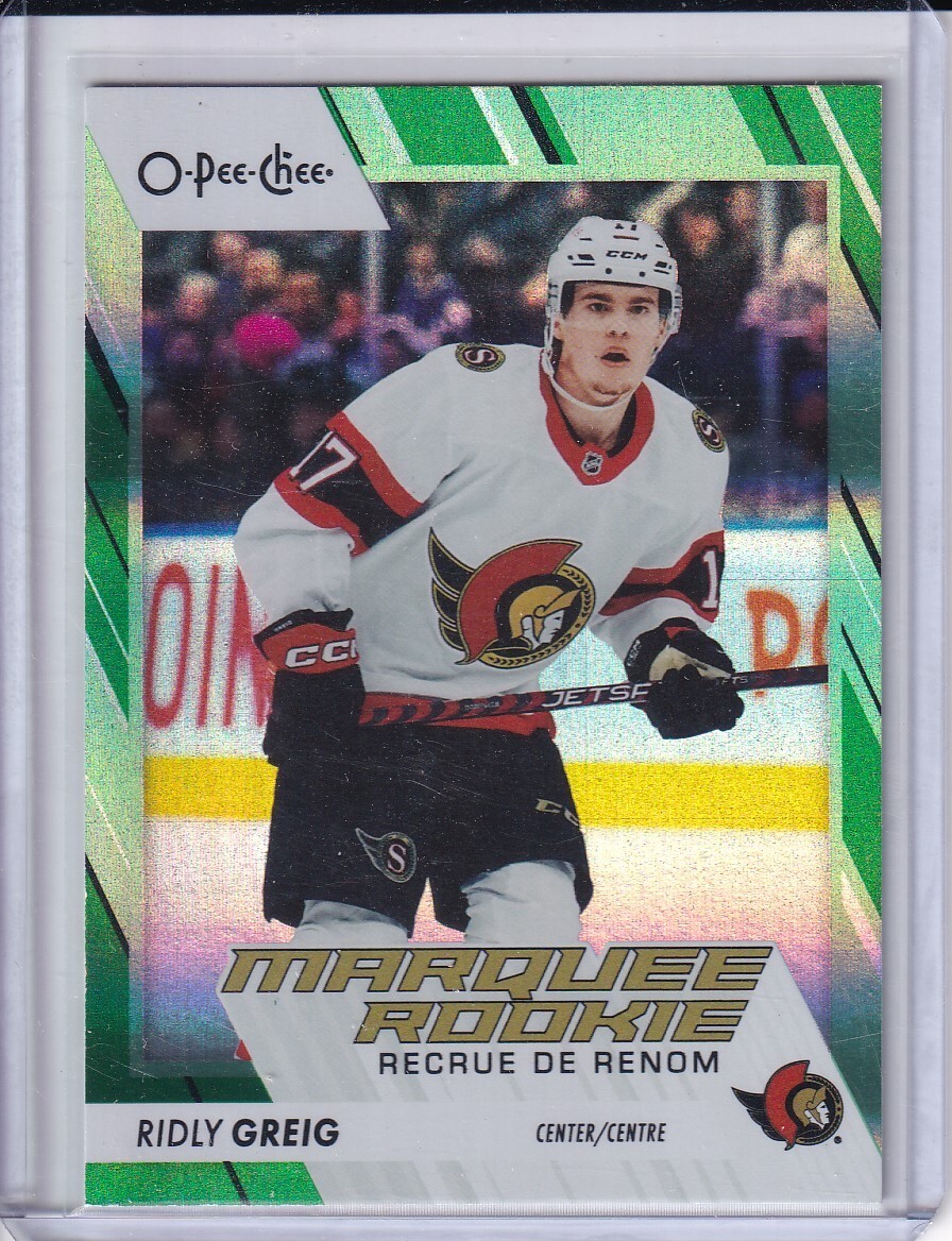 2023-24 O-Pee-Chee -Marquee Rookie Green Rainbow #543 Ridly Greig /33 (RC)