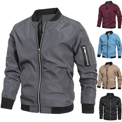 Herren Full Zip Bomber Jacke Leicht Windjacke Freizeit Frühling Herbst Mäntel
