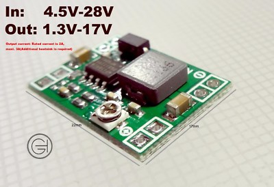 Pcb. 3A 1,5MHz in 4,5-28V out 1,3-17V Buck DC to DC Converter
